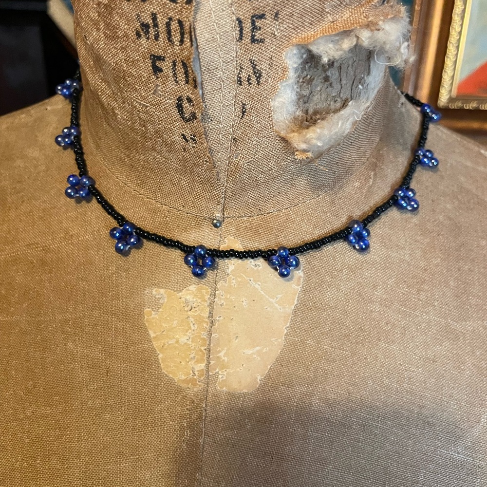 Black and Blue Flower Beaded Chocker